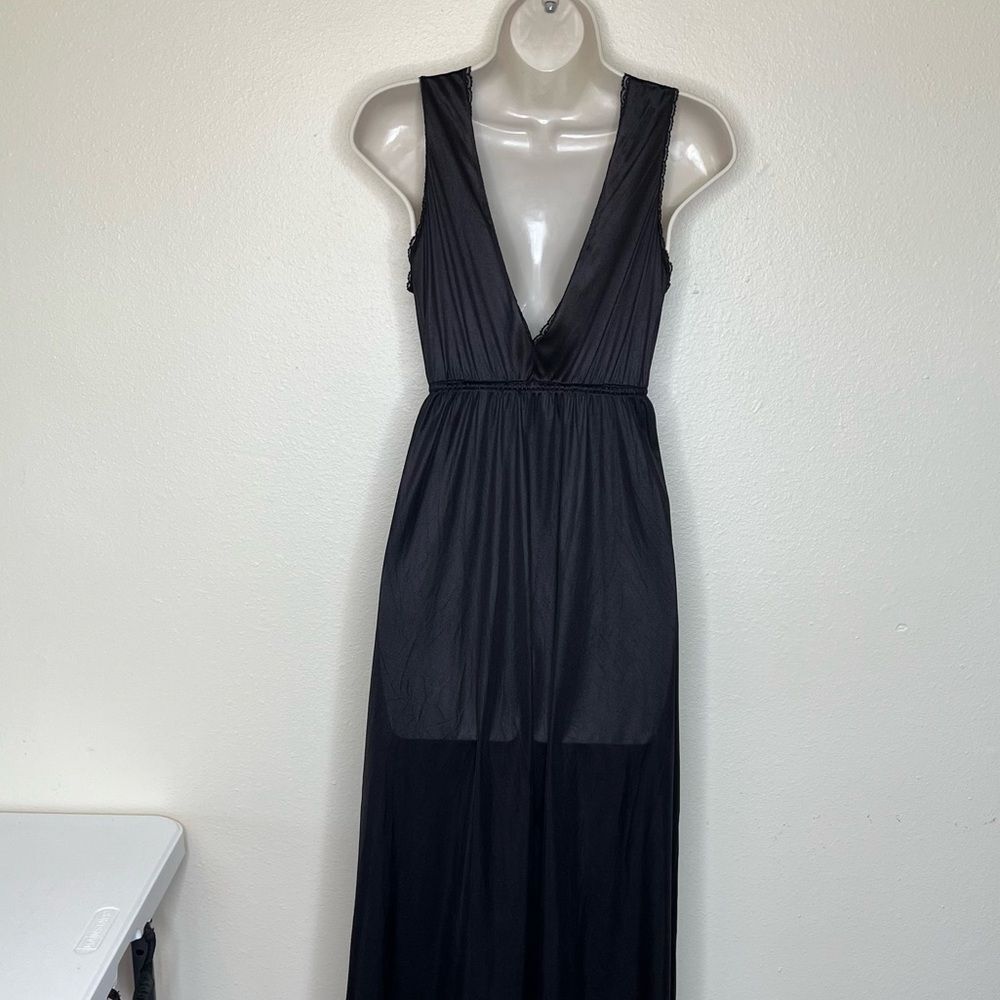Vintage Texsheen Black Lace Nylon Long Nightgown Peignoir Chemise Women Small - Picture 14 of 14